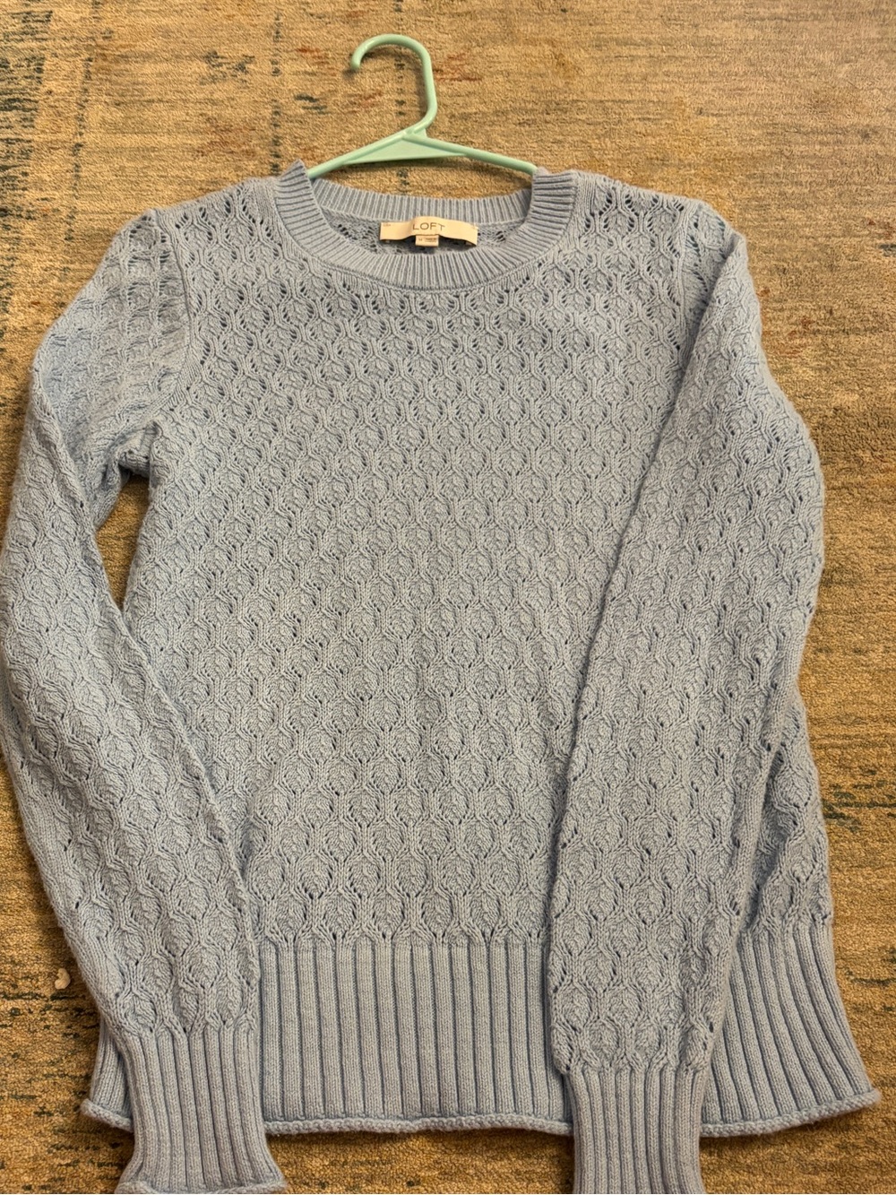 LOFT Light Blue Cable Crewneck Sweater